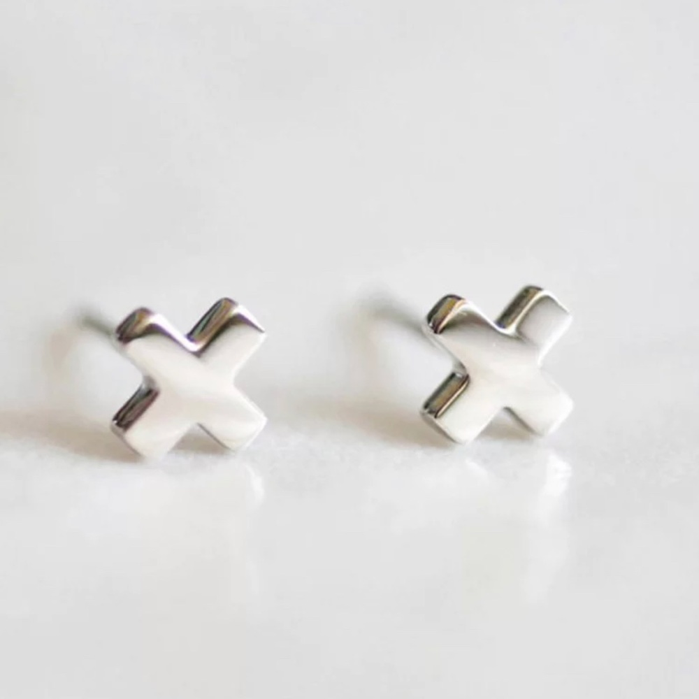 Stainless Steel Silver Cross Studs